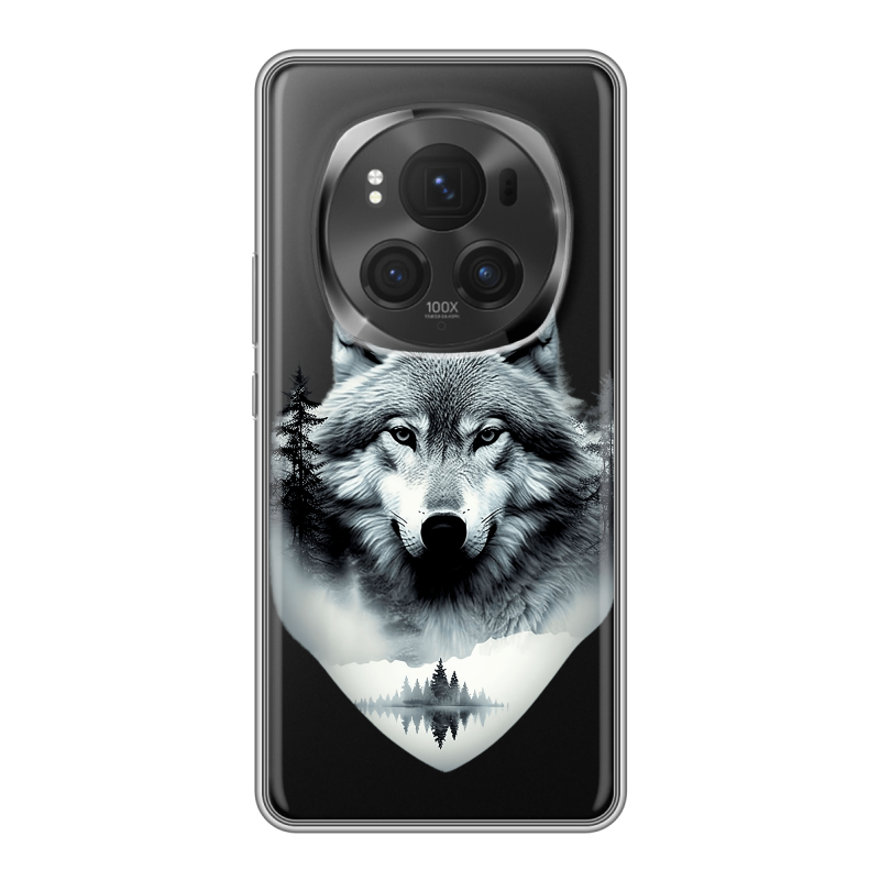 Силиконовый чехол на Honor Magic 6 Pro с принтом Волк в лесу Силиконовый чехол на Honor Magic 6 Pro с принтом Волк в лесу