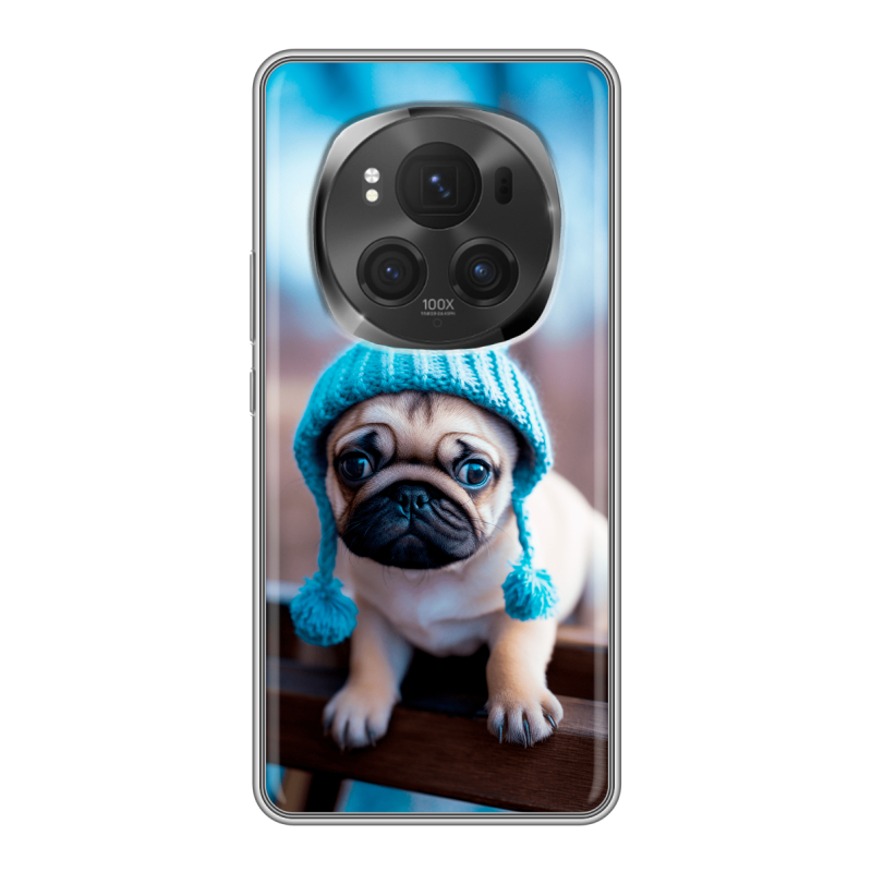 Силиконовый чехол на Honor Magic 6 Pro с принтом Мопс в шапке Силиконовый чехол на Honor Magic 6 Pro с принтом Мопс в шапке