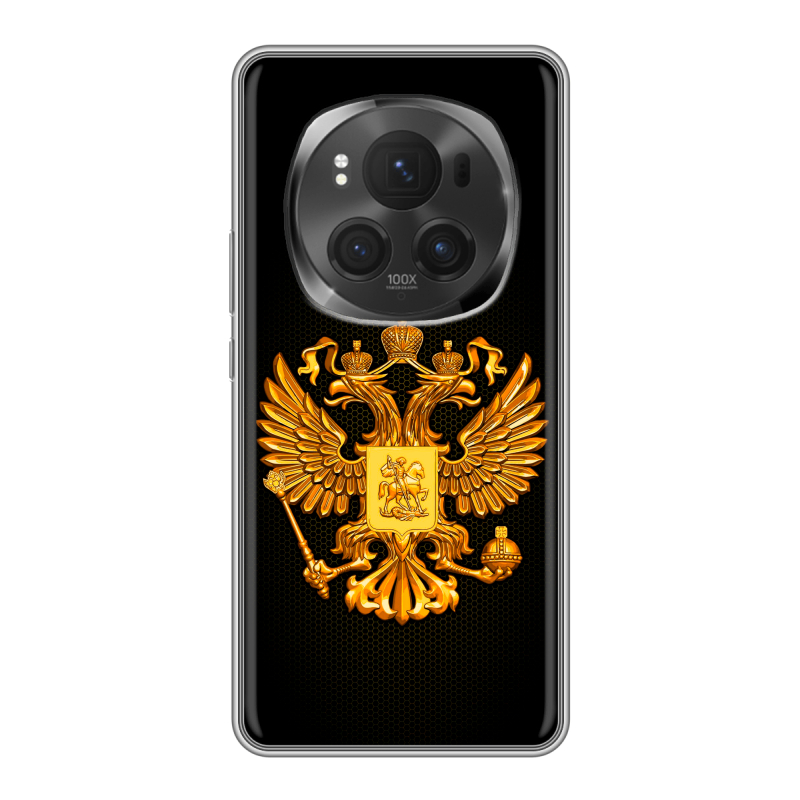 Силиконовый чехол на Honor Magic 6 Pro с принтом Герб России желтый Силиконовый чехол на Honor Magic 6 Pro с принтом Герб России желтый