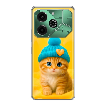 Силиконовый чехол на Tecno Pova 6 Pro 5G с принтом Котенок в шапке Силиконовый чехол на Tecno Pova 6 Pro 5G с принтом Котенок в шапке