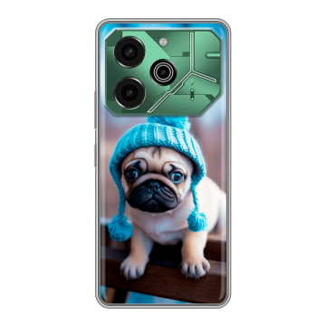 Силиконовый чехол на Tecno Pova 6 Pro 5G с принтом Мопс в шапке