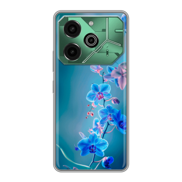 Силиконовый чехол на Tecno Pova 6 Pro 5G с принтом Голубые цветы Силиконовый чехол на Tecno Pova 6 Pro 5G с принтом Голубые цветы