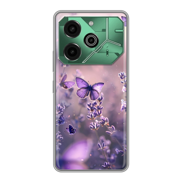 Силиконовый чехол на Tecno Pova 6 Pro 5G с принтом бабочки и лаванда Силиконовый чехол на Tecno Pova 6 Pro 5G с принтом бабочки и лаванда