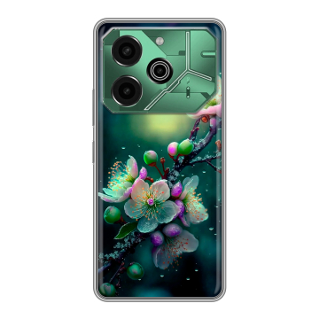 Силиконовый чехол на Tecno Pova 6 Pro 5G с принтом Цветы и мрамор Силиконовый чехол на Tecno Pova 6 Pro 5G с принтом Цветы и мрамор