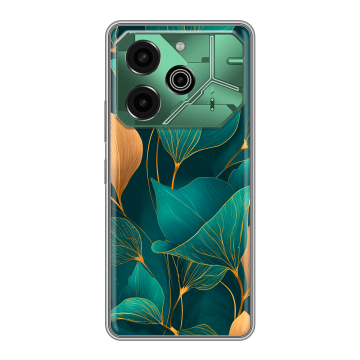 Силиконовый чехол на Tecno Pova 6 Pro 5G с принтом Листья и золото