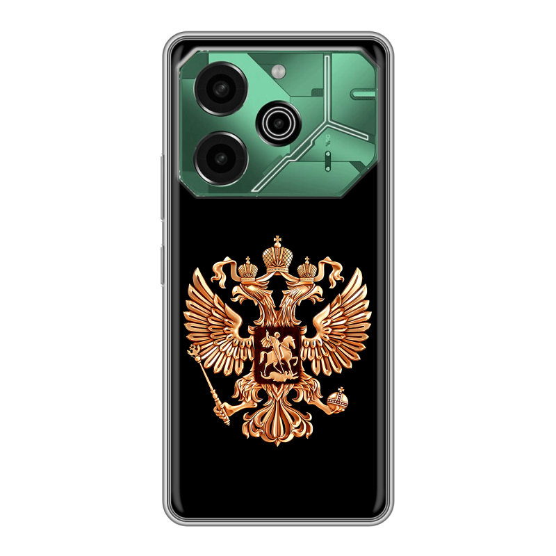 Силиконовый чехол на Tecno Pova 6 Pro 5G с принтом Герб России золотой Силиконовый чехол на Tecno Pova 6 Pro 5G с принтом Герб России золотой