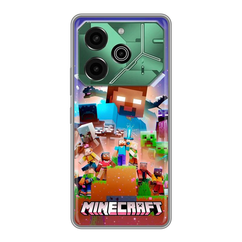 Силиконовый чехол на Tecno Pova 6 Pro 5G с принтом Майнкрафт Minecraft Силиконовый чехол на Tecno Pova 6 Pro 5G с принтом Майнкрафт Minecraft