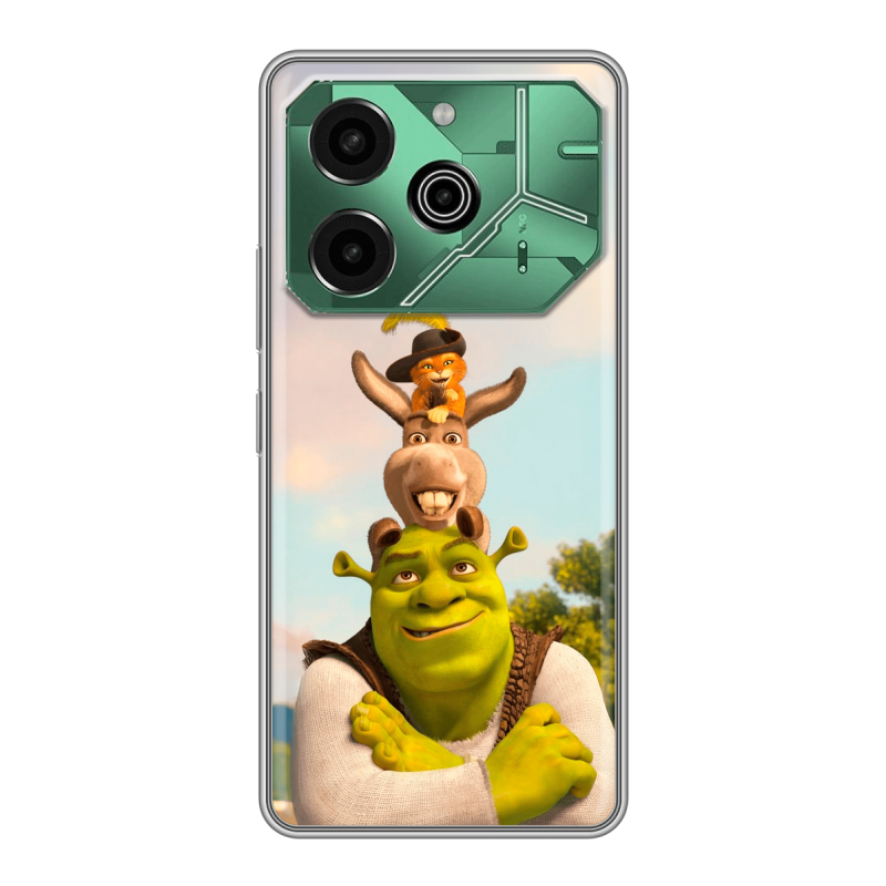 Силиконовый противоударный чехол на Tecno Pova 6 Pro 5G с принтом Шрек Shrek Силиконовый противоударный чехол на Tecno Pova 6 Pro 5G с принтом Шрек Shrek