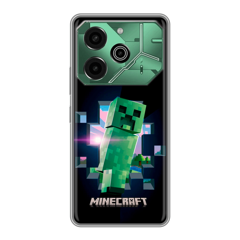 Силиконовый противоударный чехол на Tecno Pova 6 Pro 5G с принтом Майнкрафт Minecraft Силиконовый противоударный чехол на Tecno Pova 6 Pro 5G с принтом Майнкрафт Minecraft