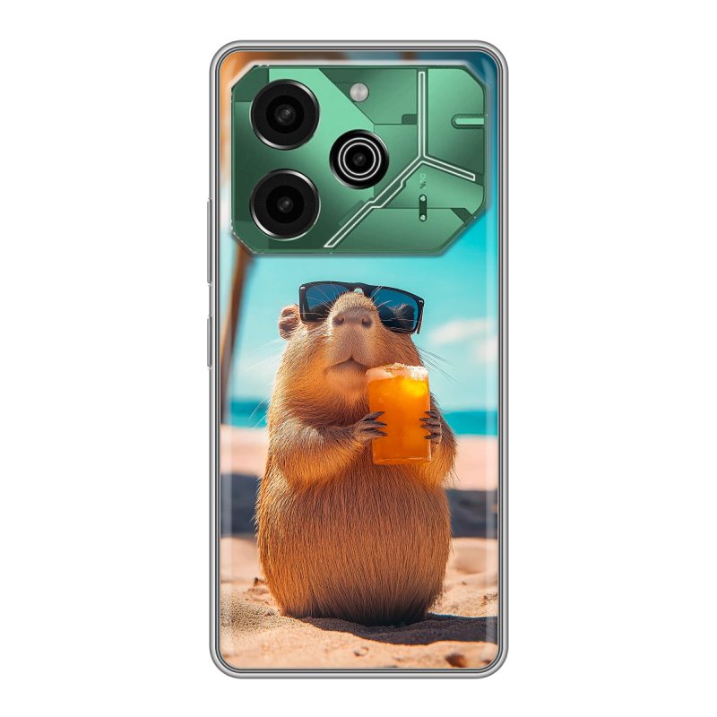 Силиконовый противоударный чехол на Tecno Pova 6 Pro 5G с принтом Капибара Силиконовый противоударный чехол на Tecno Pova 6 Pro 5G с принтом Капибара