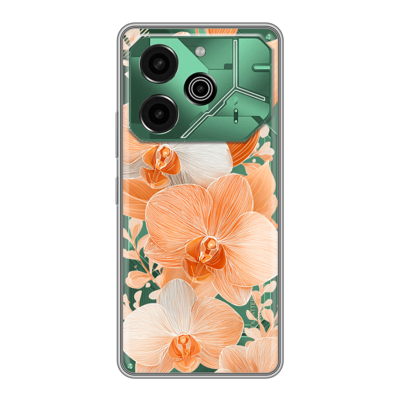 Силиконовый чехол на Tecno Pova 6 Pro 5G с принтом Бежевые цветы Силиконовый чехол на Tecno Pova 6 Pro 5G с принтом Бежевые цветы