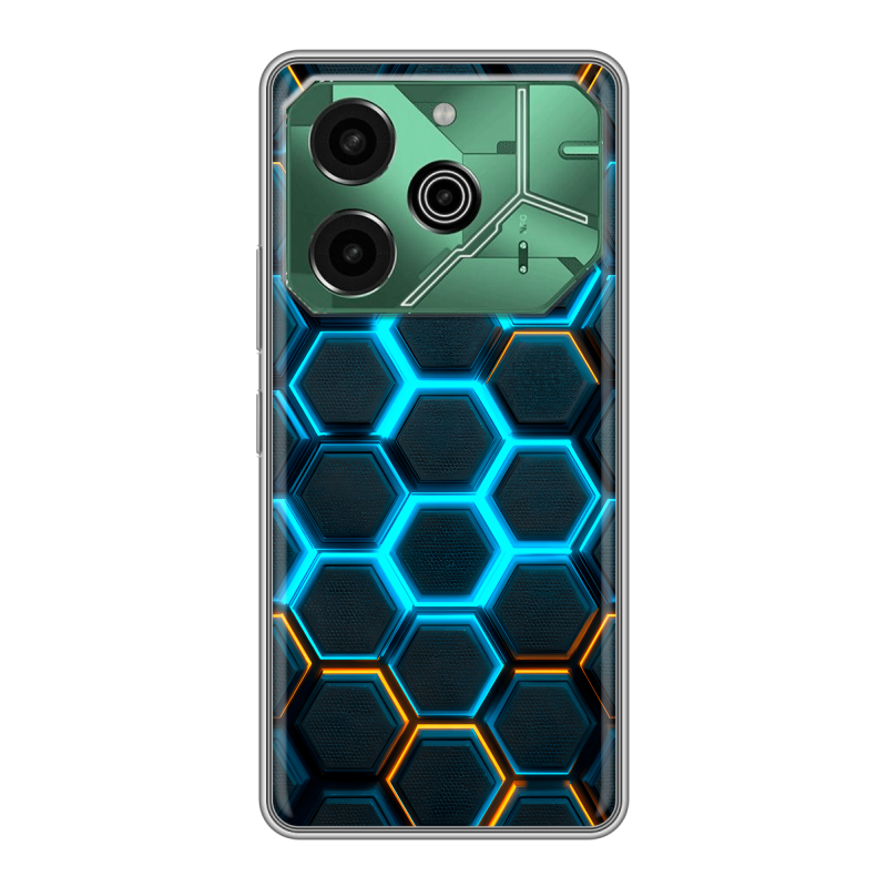 Силиконовый противоударный чехол на Tecno Pova 6 Pro 5G с принтом Неоновые соты Силиконовый противоударный чехол на Tecno Pova 6 Pro 5G с принтом Неоновые соты