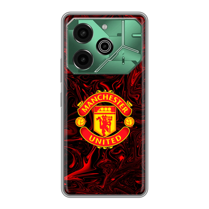 Силиконовый противоударный чехол на Tecno Pova 6 Pro 5G с принтом Manchester United Силиконовый противоударный чехол на Tecno Pova 6 Pro 5G с принтом Manchester United