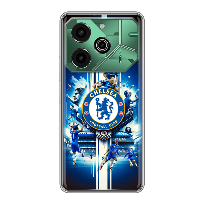 Силиконовый противоударный чехол на Tecno Pova 6 Pro 5G с принтом Chelsea Челси Силиконовый противоударный чехол на Tecno Pova 6 Pro 5G с принтом Chelsea Челси