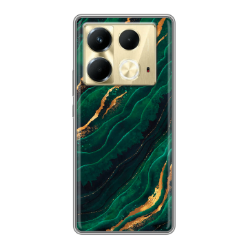 Силиконовый чехол на Infinix Note 40 4G с принтом Мрамор зеленое золото