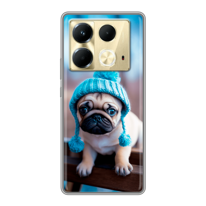 Силиконовый чехол на Infinix Note 40 4G с принтом Мопс в шапке Силиконовый чехол на Infinix Note 40 4G с принтом Мопс в шапке
