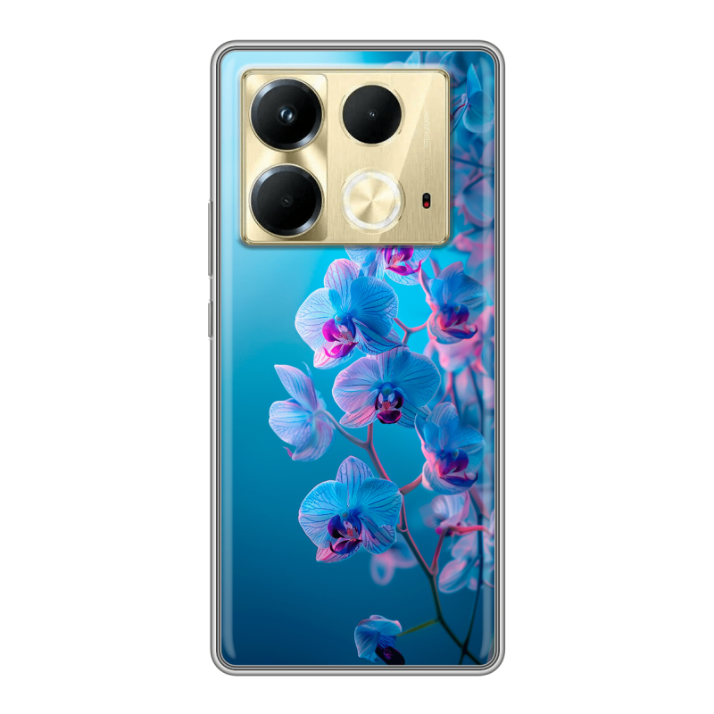 Силиконовый чехол на Infinix Note 40 4G с принтом голубые орхидеи Силиконовый чехол на Infinix Note 40 4G с принтом голубые орхидеи