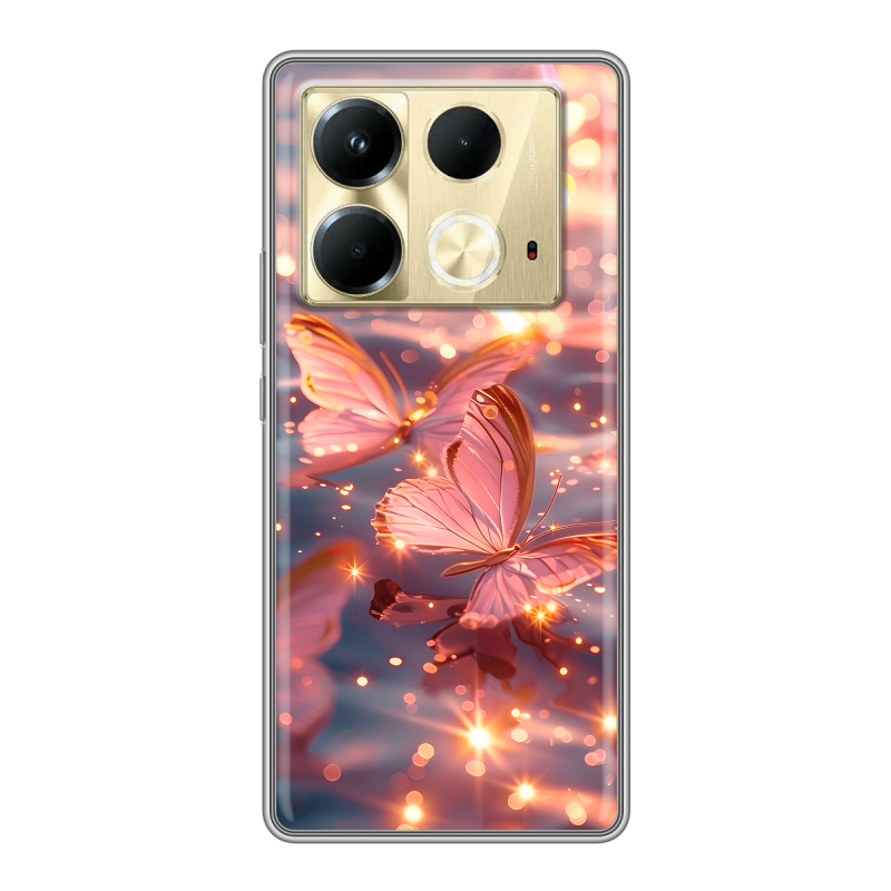 Силиконовый чехол на Infinix Note 40 4G с принтом бабочки розовые Силиконовый чехол на Infinix Note 40 4G с принтом бабочки розовые