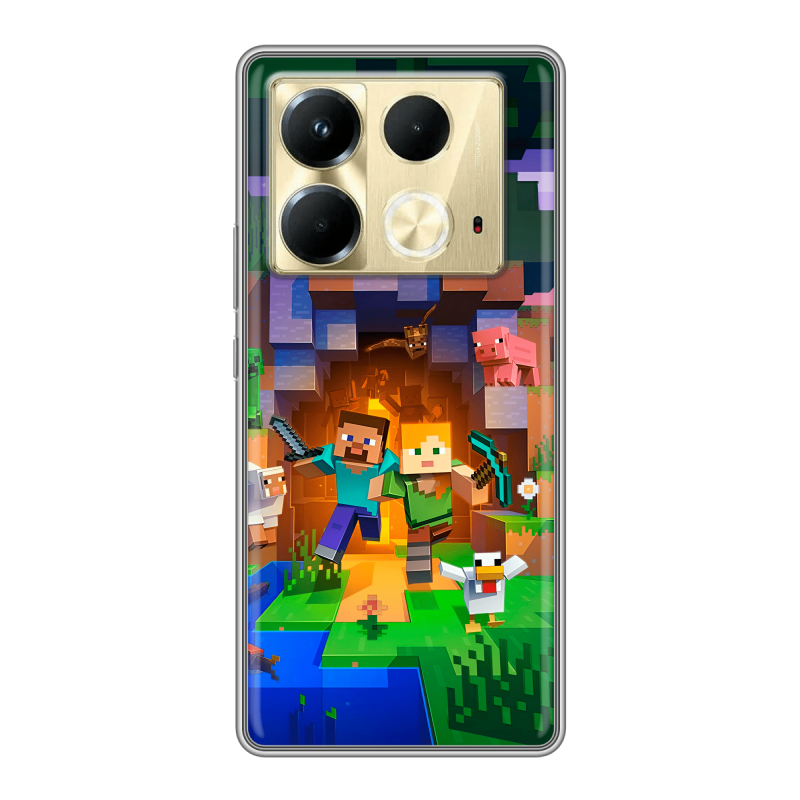 Силиконовый чехол на Infinix Note 40 4G с принтом Майнкрафт Minecraft Силиконовый чехол на Infinix Note 40 4G с принтом Майнкрафт Minecraft