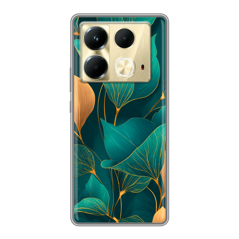 Силиконовый чехол на Infinix Note 40 4G с принтом Листья и золото Силиконовый чехол на Infinix Note 40 4G с принтом Листья и золото