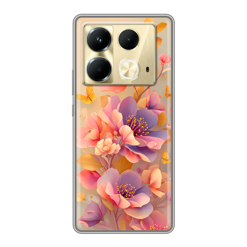 Силиконовый чехол на Infinix Note 40 4G с принтом Цветы и бабочки Силиконовый чехол на Infinix Note 40 4G с принтом Цветы и бабочки