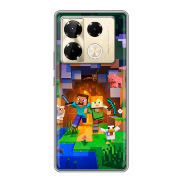 Силиконовый чехол на Infinix Note 40 Pro 4G с принтом Майнкрафт Minecraft Силиконовый чехол на Infinix Note 40 Pro 4G с принтом Майнкрафт Minecraft
