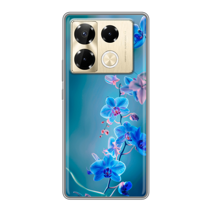 Силиконовый чехол на Infinix Note 40 Pro 4G с принтом Голубые цветы Силиконовый чехол на Infinix Note 40 Pro 4G с принтом Голубые цветы
