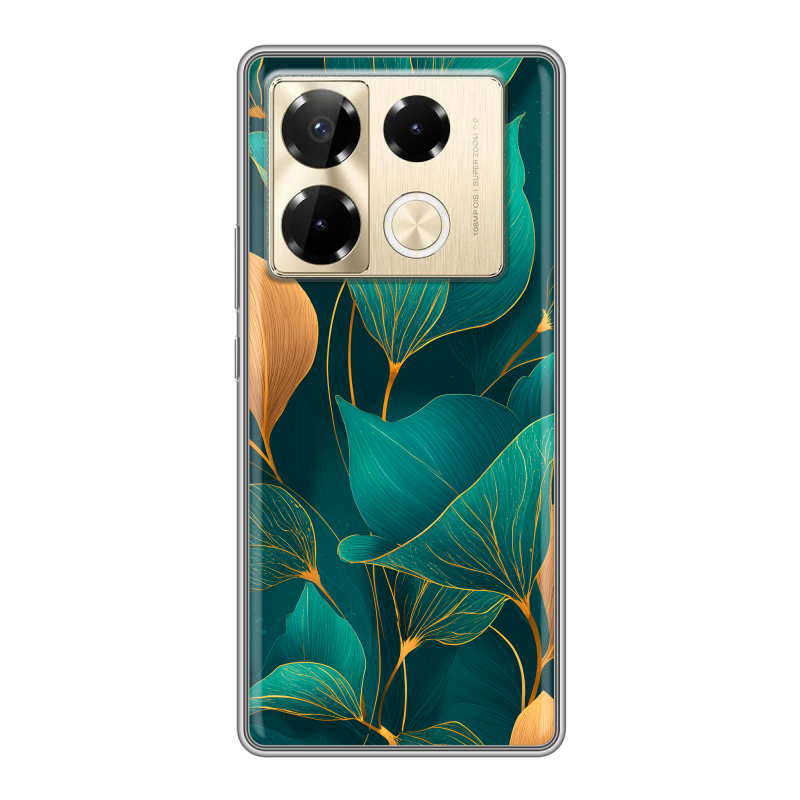 Силиконовый чехол на Infinix Note 40 Pro 4G с принтом Листья и золото Силиконовый чехол на Infinix Note 40 Pro 4G с принтом Листья и золото