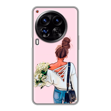 Силиконовый чехол на Tecno Camon 30 Premier 5G с принтом Девушка и букет Силиконовый чехол на Tecno Camon 30 Premier 5G с принтом Девушка и букет