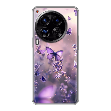 Силиконовый чехол на Tecno Camon 30 Premier 5G с принтом бабочки и лаванда Силиконовый чехол на Tecno Camon 30 Premier 5G с принтом бабочки и лаванда