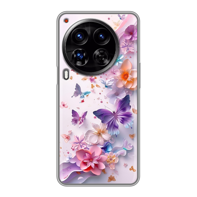 Силиконовый чехол на Tecno Camon 30 Premier 5G с принтом цветы бабочки Силиконовый чехол на Tecno Camon 30 Premier 5G с принтом цветы бабочки