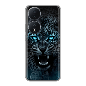 Силиконовый чехол на Honor 90 Smart с принтом Темный леопард Силиконовый чехол на Honor 90 Smart с принтом Темный леопард
