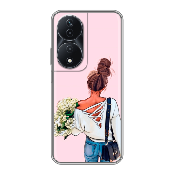Силиконовый чехол на Honor 90 Smart с принтом Девушка и букет Силиконовый чехол на Honor 90 Smart с принтом Девушка и букет