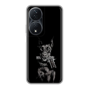 Силиконовый чехол на Honor 90 Smart с принтом Доберман и пистолет Силиконовый чехол на Honor 90 Smart с принтом Доберман и пистолет