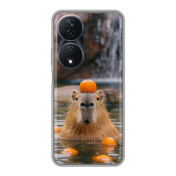 Силиконовый чехол на Honor 90 Smart с принтом Капибара с апельсином
