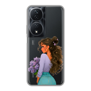 Силиконовый чехол на Honor 90 Smart с принтом девушка цветы