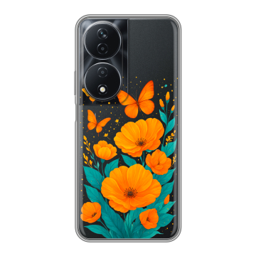 Силиконовый чехол на Honor 90 Smart с принтом цветы бабочки