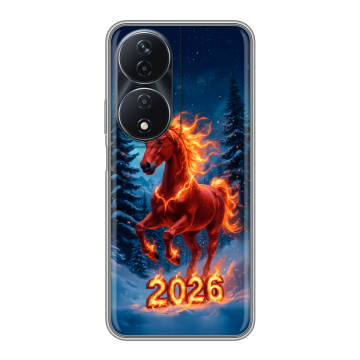 Силиконовый чехол на Honor 90 Smart с принтом Новый год коня Силиконовый чехол на Honor 90 Smart с принтом Новый год коня