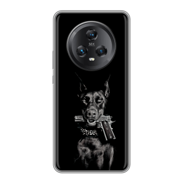 Силиконовый чехол на Honor Magic 5 с принтом Доберман и пистолет Силиконовый чехол на Honor Magic 5 с принтом Доберман и пистолет