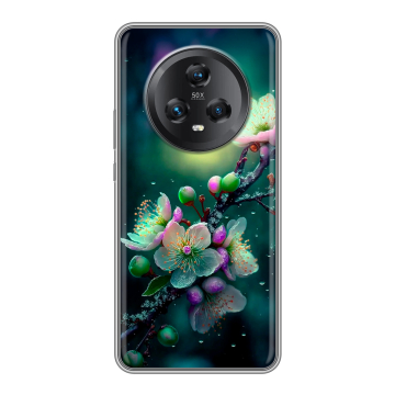 Силиконовый чехол на Honor Magic 5 с принтом Цветы и мрамор