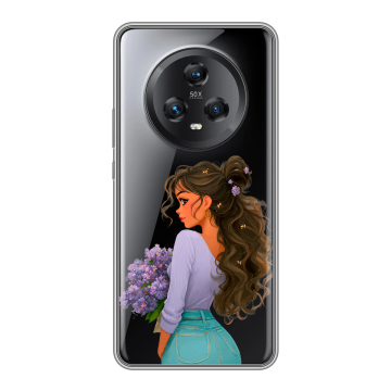 Силиконовый чехол на Honor Magic 5 с принтом девушка цветы