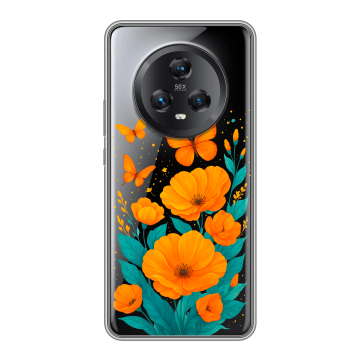 Силиконовый чехол на Honor Magic 5 с принтом цветы бабочки