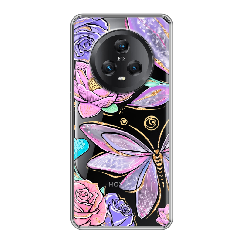 Силиконовый чехол на Honor Magic 5 с принтом Бабочки и цветы Силиконовый чехол на Honor Magic 5 с принтом Бабочки и цветы