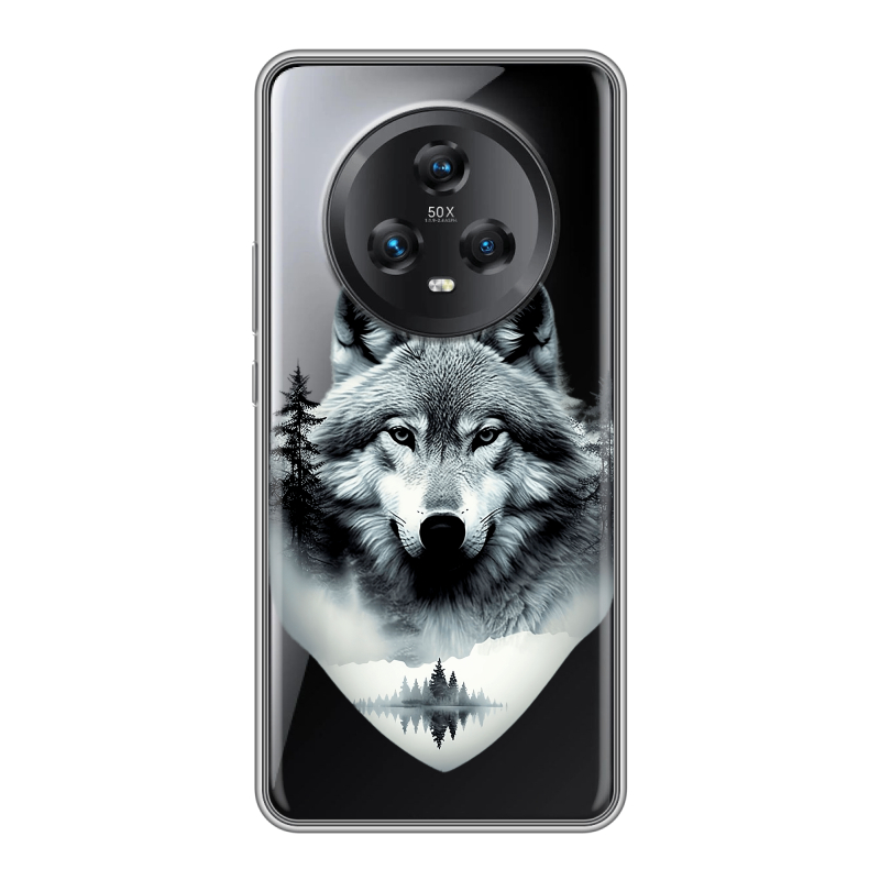 Силиконовый чехол на Honor Magic 5 с принтом Волк в лесу Силиконовый чехол на Honor Magic 5 с принтом Волк в лесу