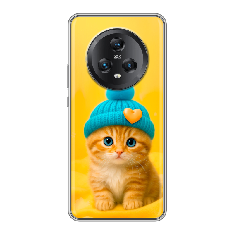 Силиконовый чехол на Honor Magic 5 с принтом Котенок в шапке Силиконовый чехол на Honor Magic 5 с принтом Котенок в шапке