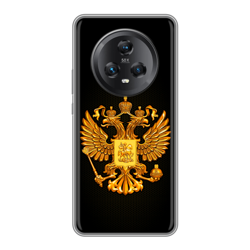 Силиконовый чехол на Honor Magic 5 с принтом Герб России желтый Силиконовый чехол на Honor Magic 5 с принтом Герб России желтый