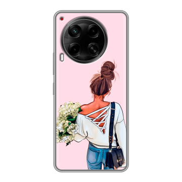 Силиконовый чехол на Tecno Camon 30 5G с принтом Девушка и букет Силиконовый чехол на Tecno Camon 30 5G с принтом Девушка и букет
