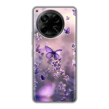 Силиконовый чехол на Tecno Camon 30 5G с принтом бабочки и лаванда Силиконовый чехол на Tecno Camon 30 5G с принтом бабочки и лаванда