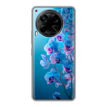 Силиконовый чехол на Tecno Camon 30 5G с принтом голубые орхидеи