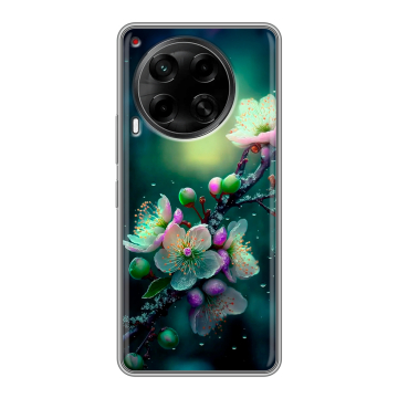 Силиконовый чехол на Tecno Camon 30 5G с принтом Цветы и мрамор Силиконовый чехол на Tecno Camon 30 5G с принтом Цветы и мрамор